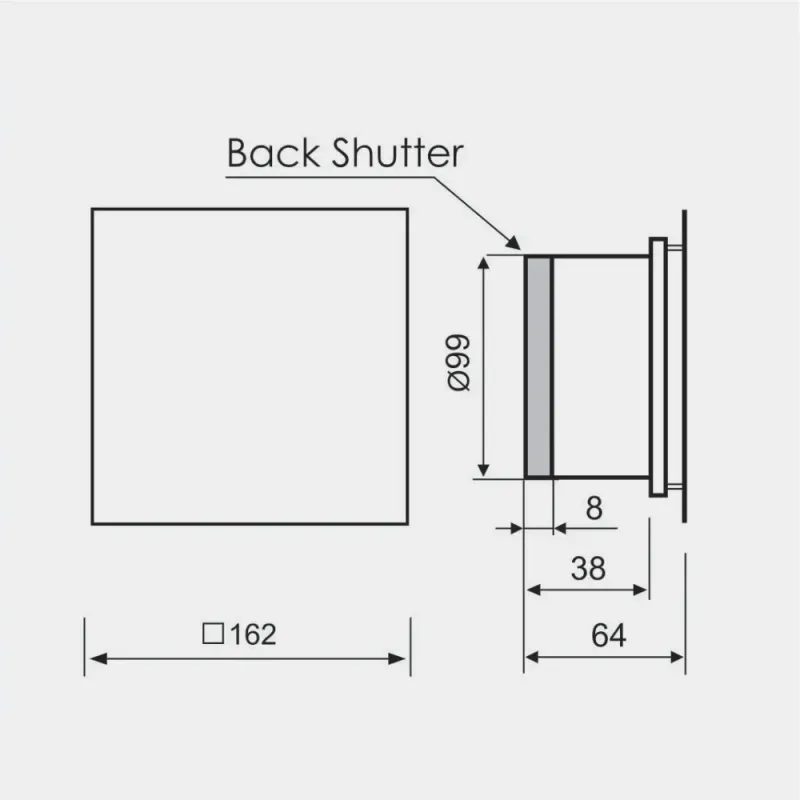 Designer supertynn avtrekksvifte MMP Ø100, 60 m³/t, glass, matt svart
